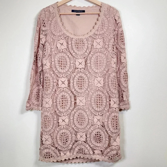 French Connection Lark Rise Crochet Dress  In Dusty Rose Color - Picture 2 of 14